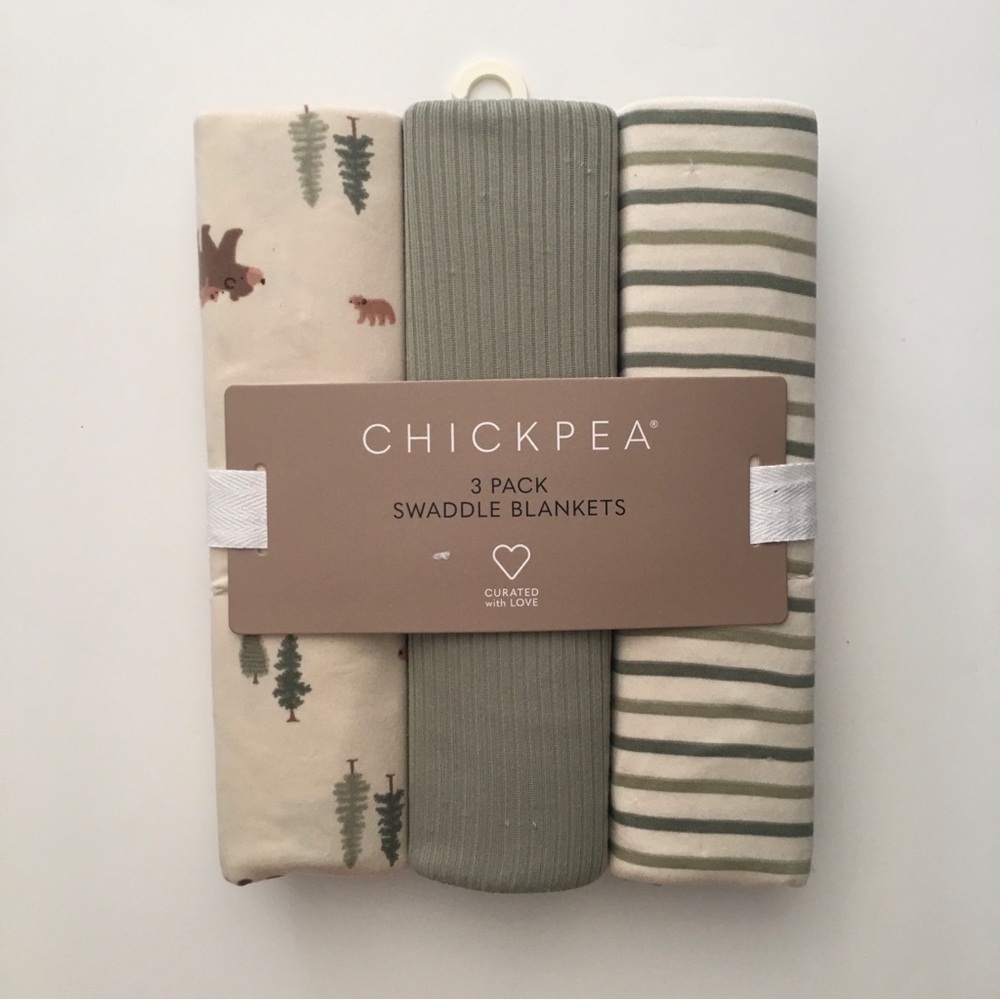 NEW 3 Baby Blankets Solid Stripes Bears and Trees Print Baby Gift | Chick Pea